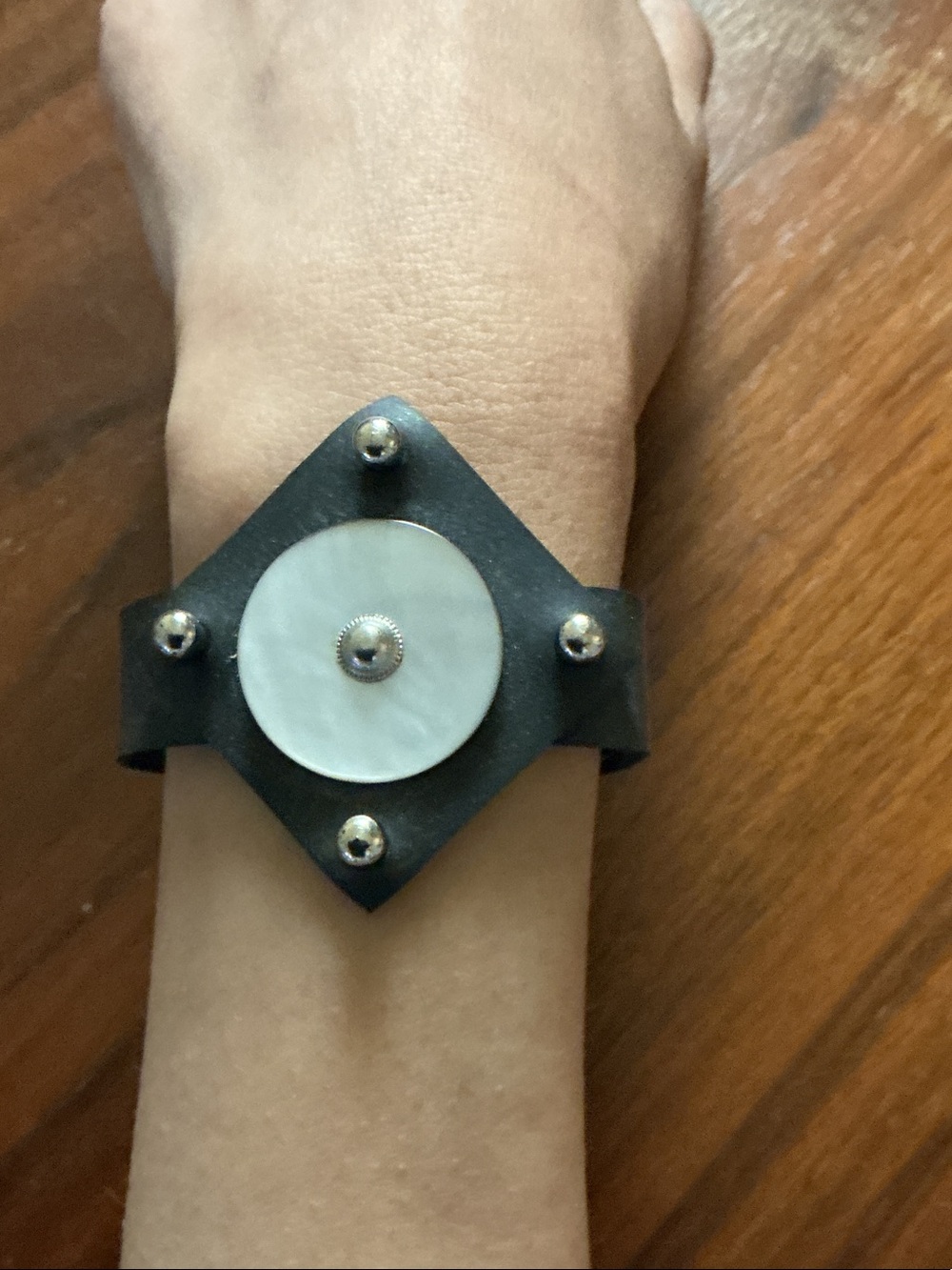 Artisan Made Vegan Leather Bracelet with Mother-of-Pearl Medallion